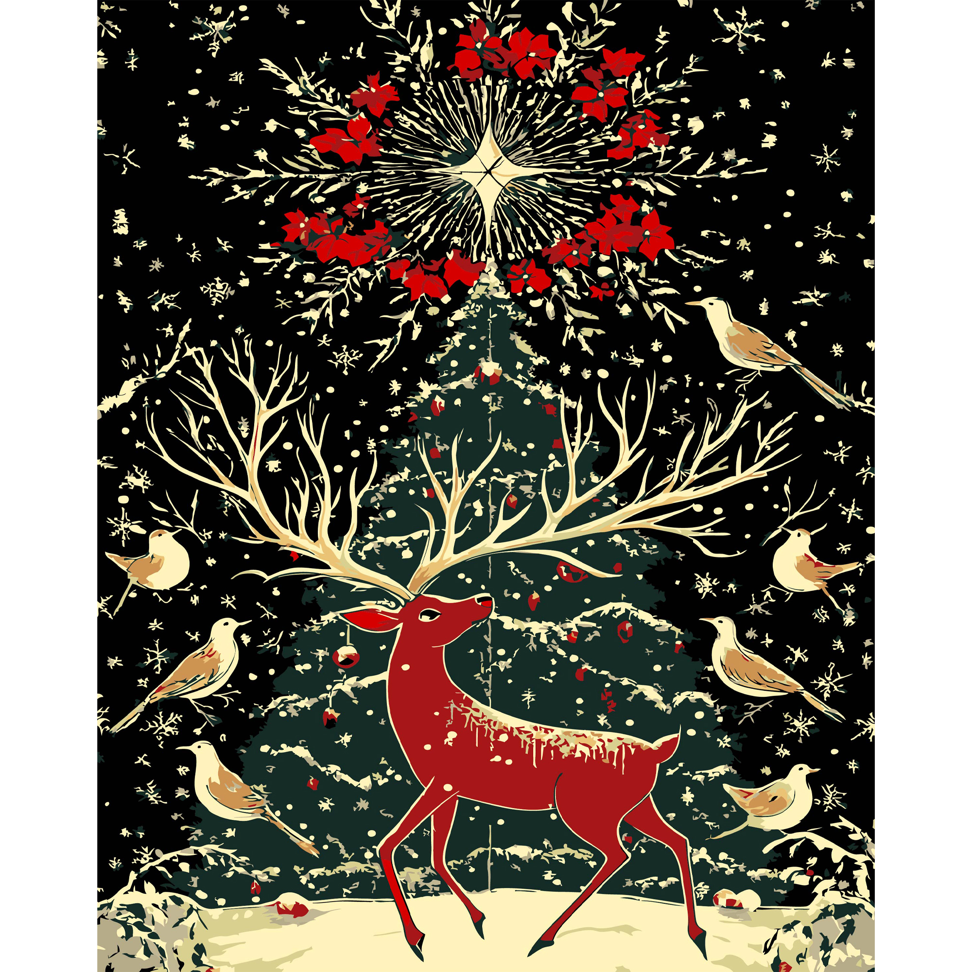 Фантастичний олень на чорному фоні 