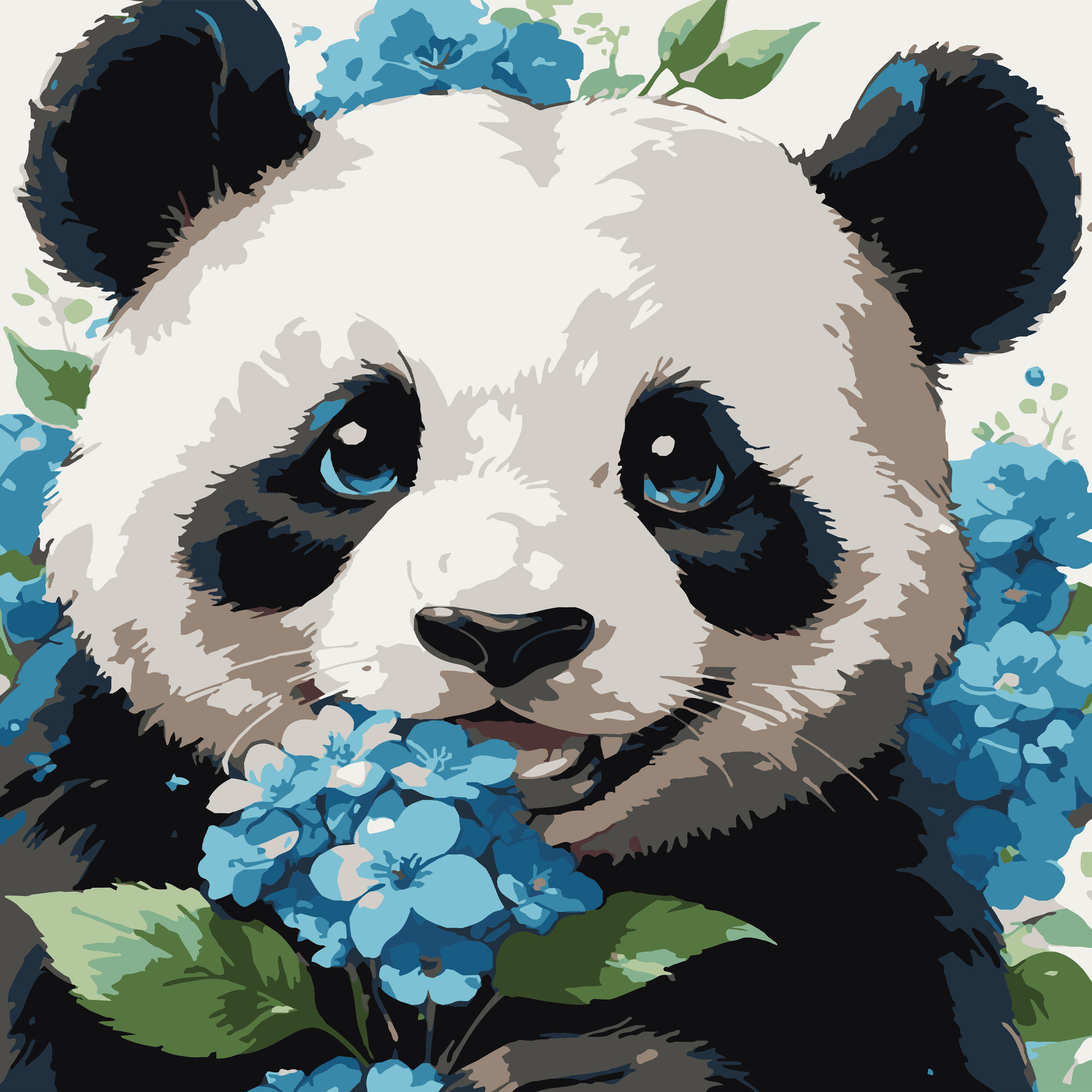 Панда серед квітів 