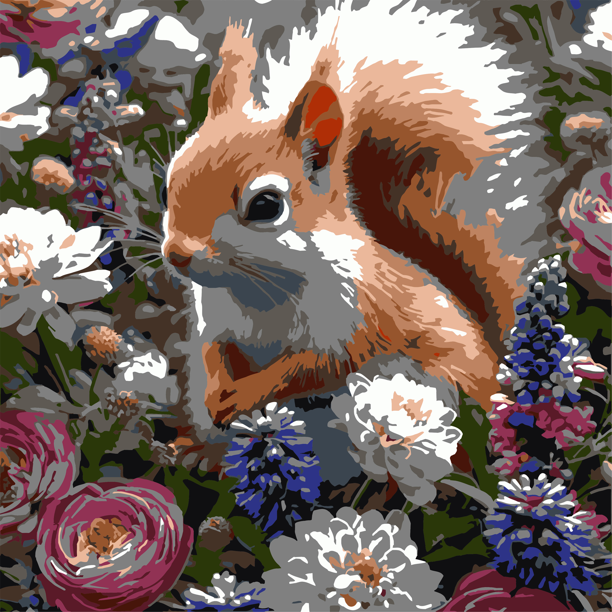 Белка среди цветов 