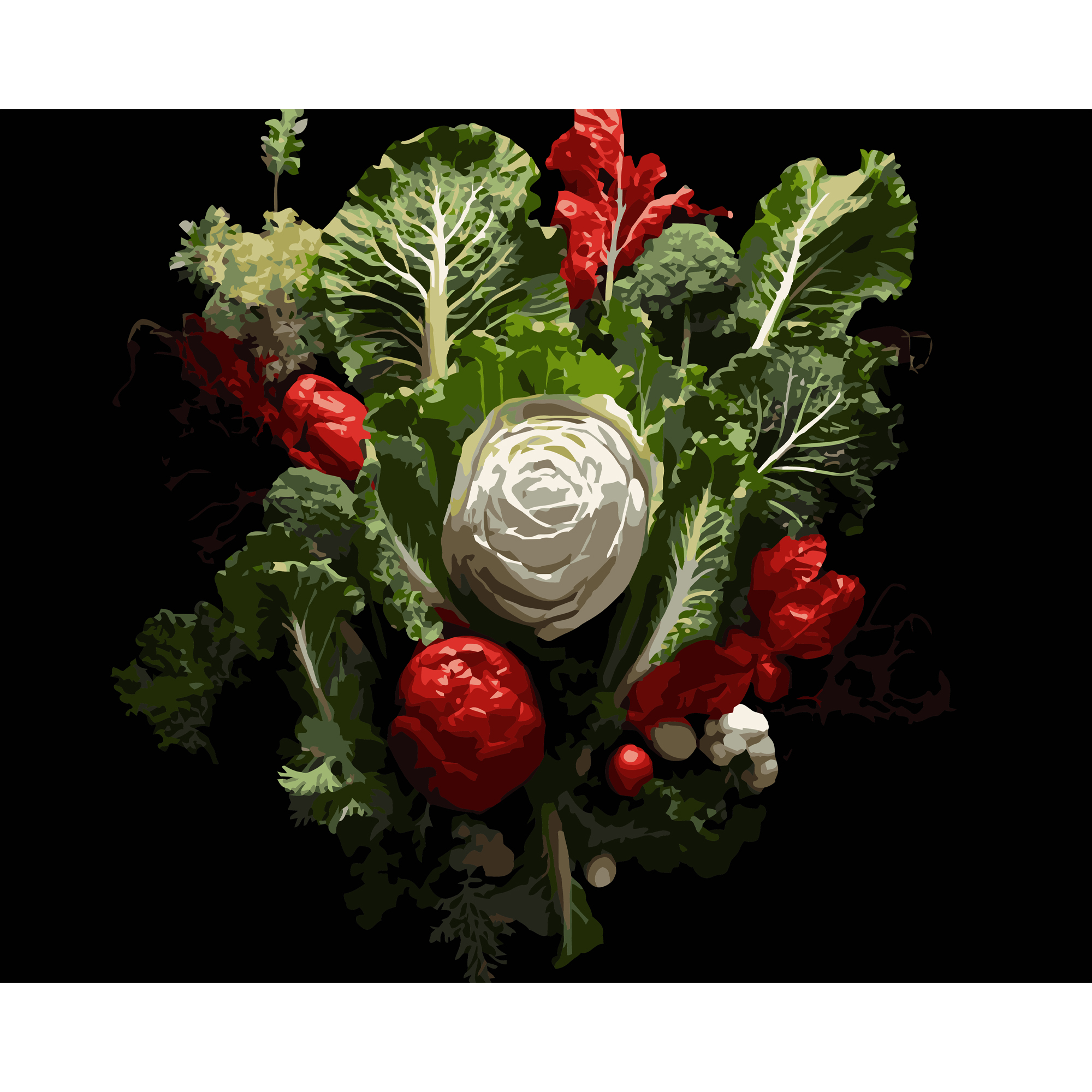 Malen nach Zahlen Strateg Gemüsearrangement auf schwarzem Hintergrund 40Х50 (AH1285)