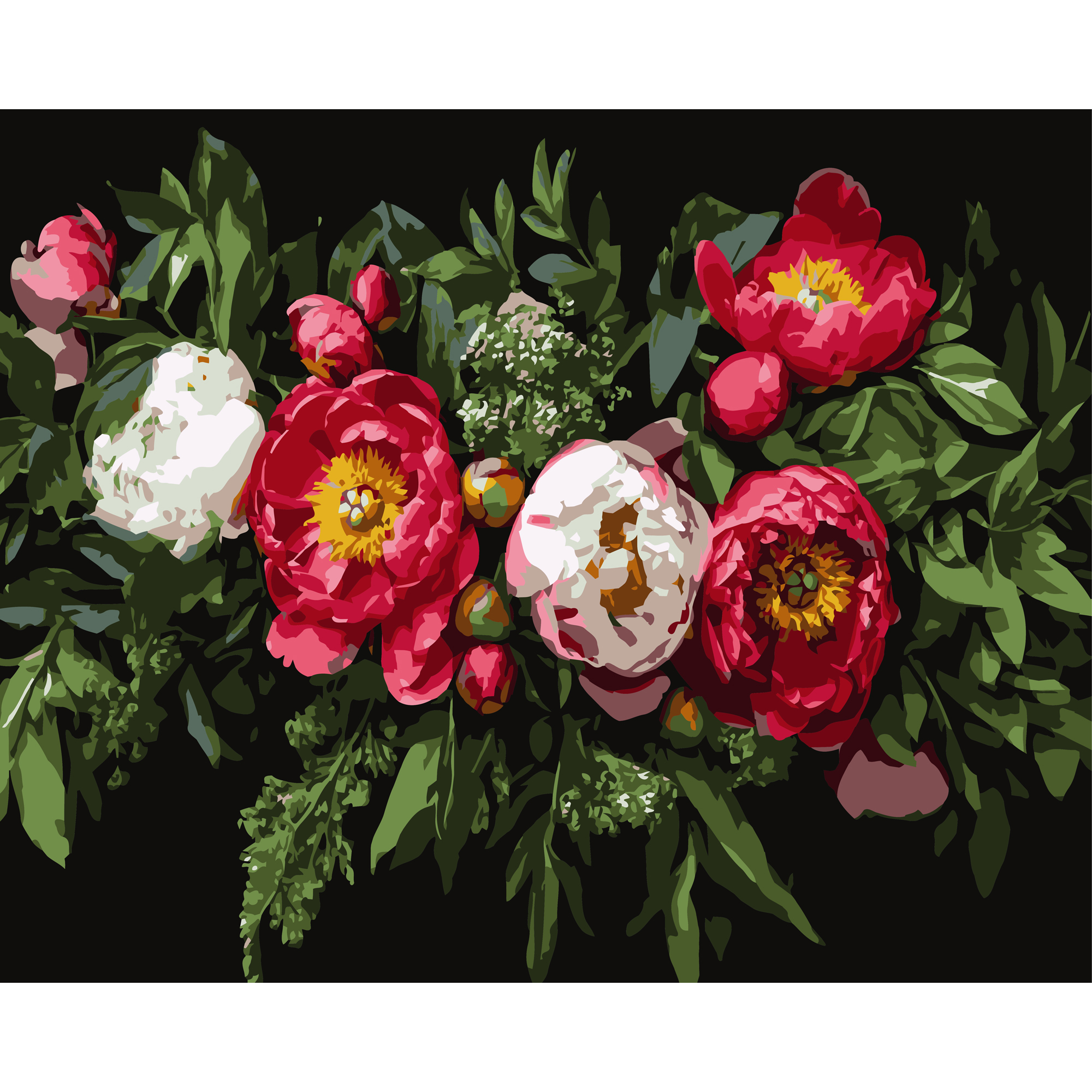 Malen nach Zahlen Strateg Blumenarrangement auf schwarzem Hintergrund 40Х50 (AH1249)