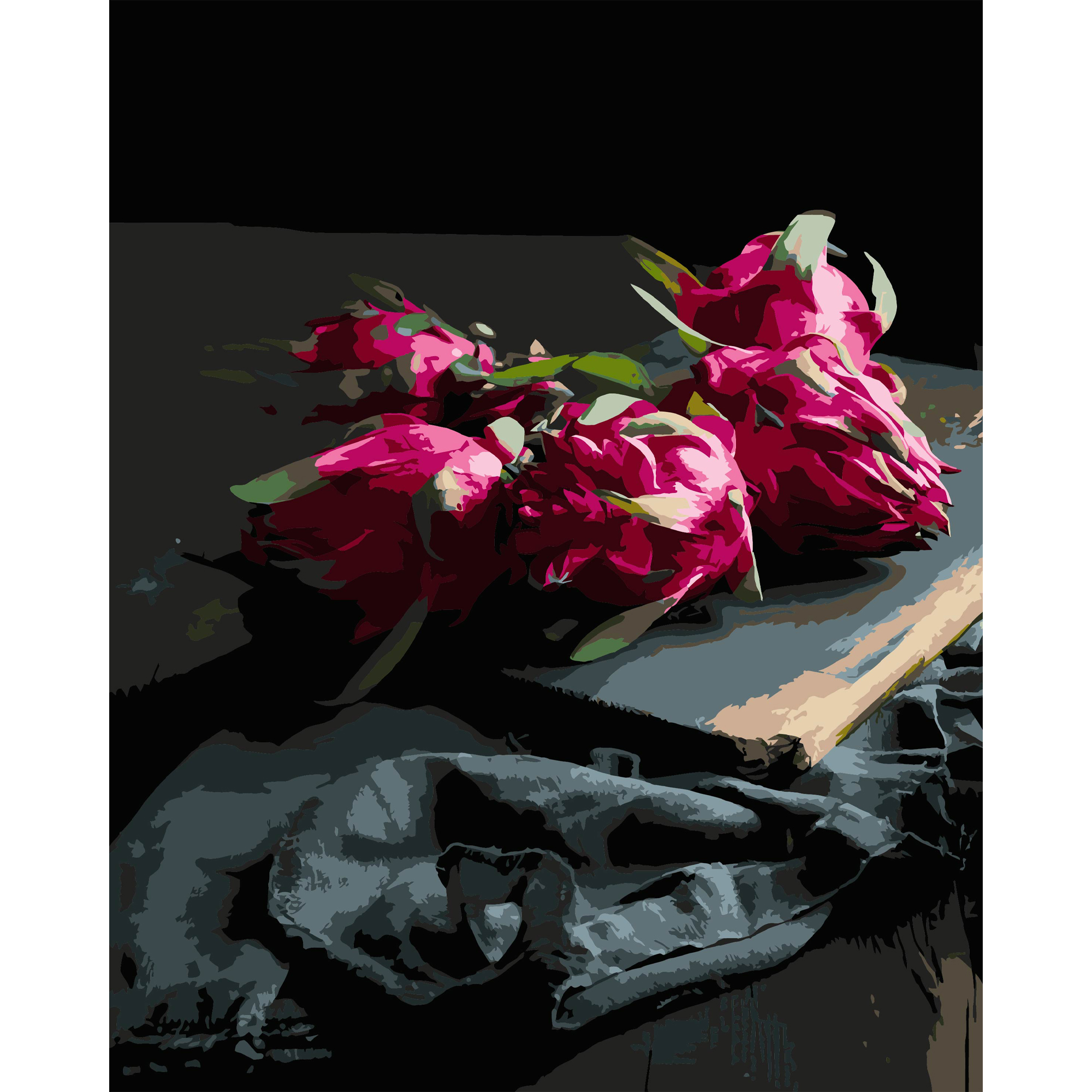 Flowers on a book on a black background 40Х50 (AH1275)