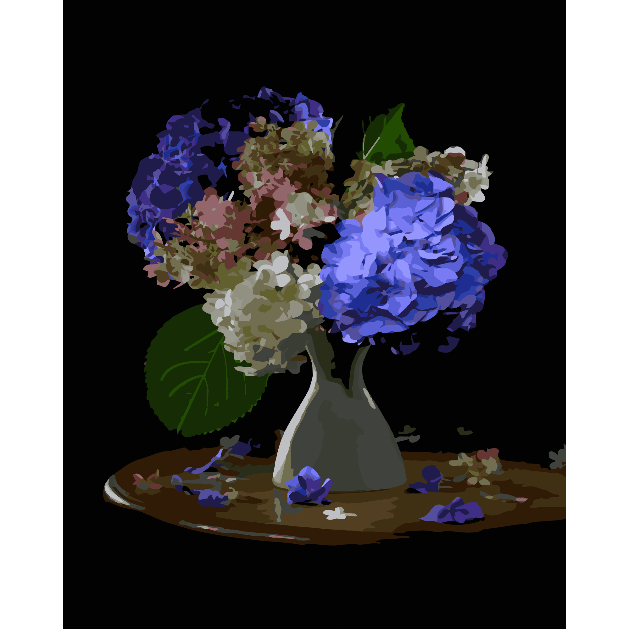 Bright hydrangeas on a black background 40Х50 (AH1278)