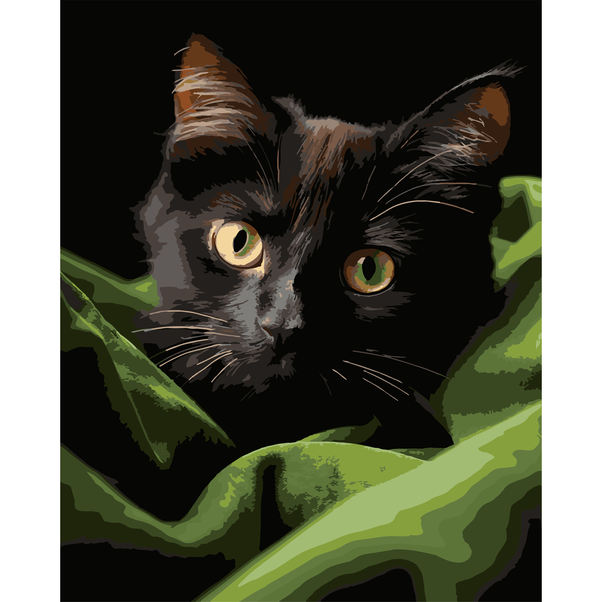 Черный маленький котенок на черном фоне 40Х50 (AH1282)