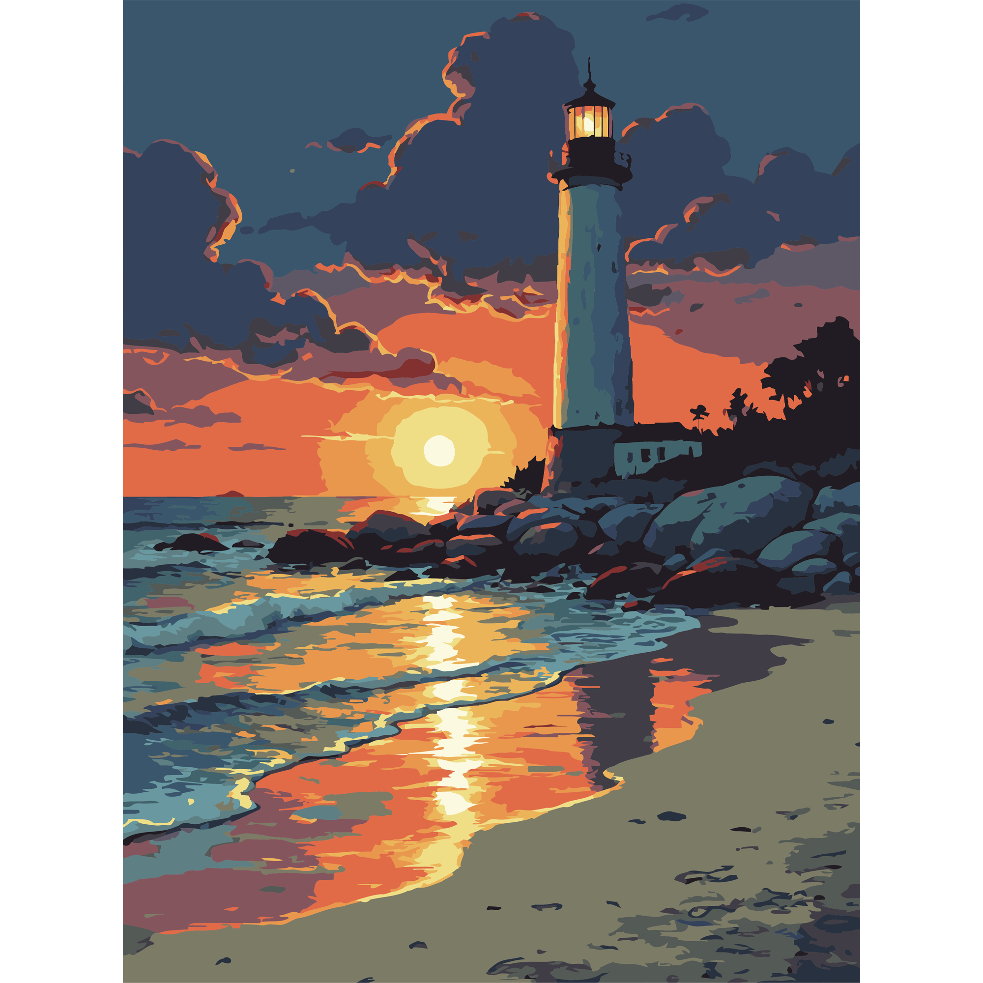 Malen nach Zahlen Strateg Leuchtturm im Sonnenuntergang 30Х40 (SS-1299)