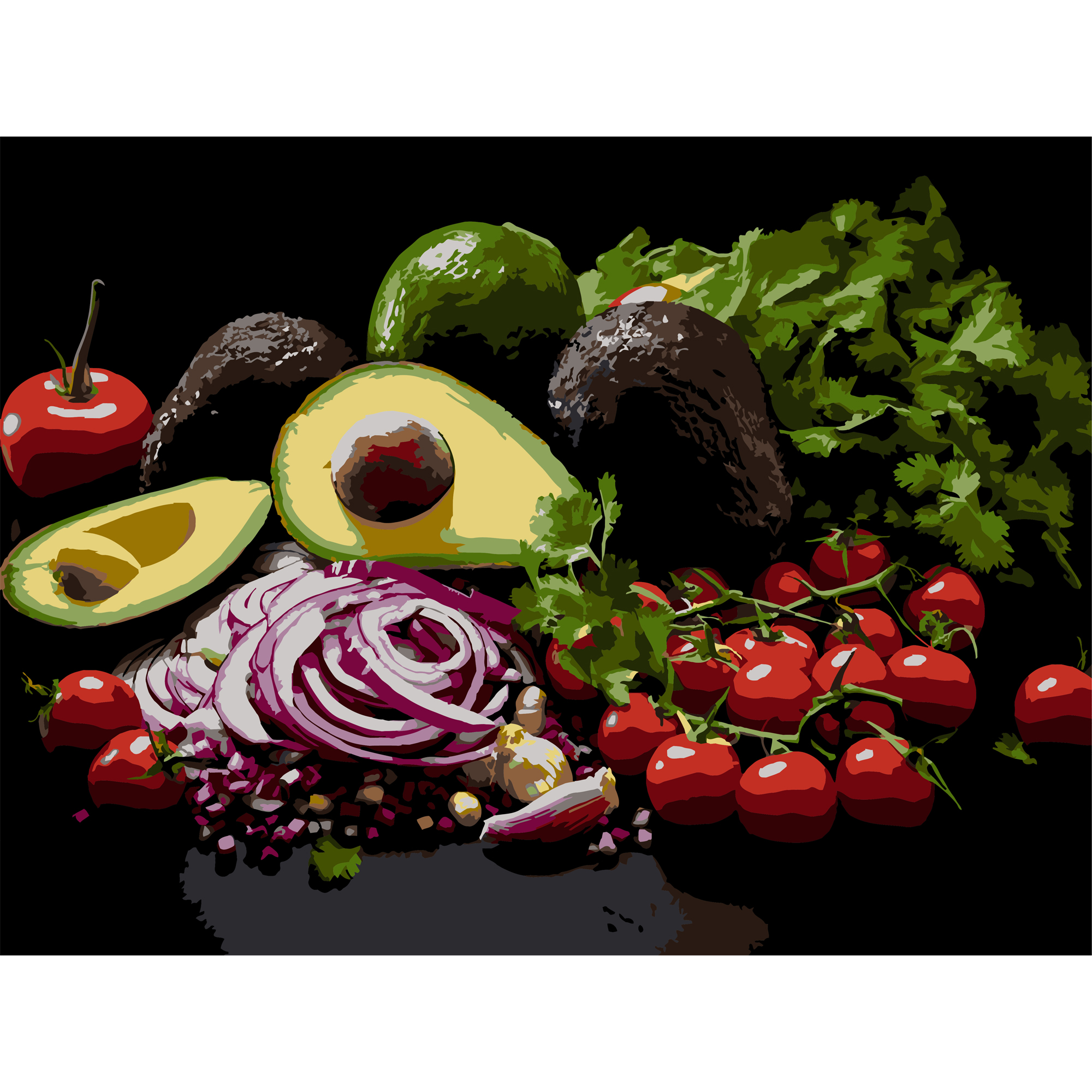 Malen nach Zahlen Strateg Saftige Avocado auf schwarzem Hintergrund 30Х40 (FH-42)