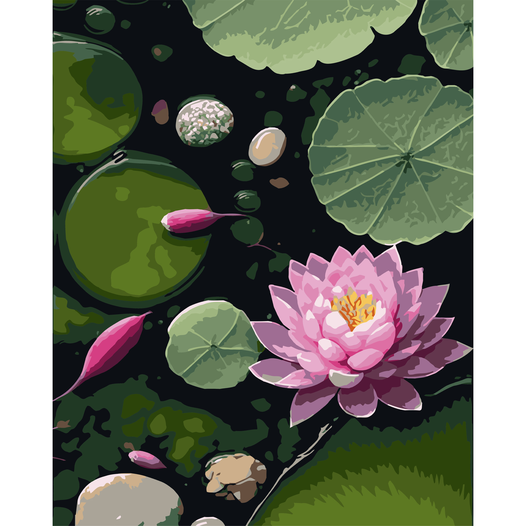 Ранкове латаття на чорному фоні 40Х50 (AH1265)