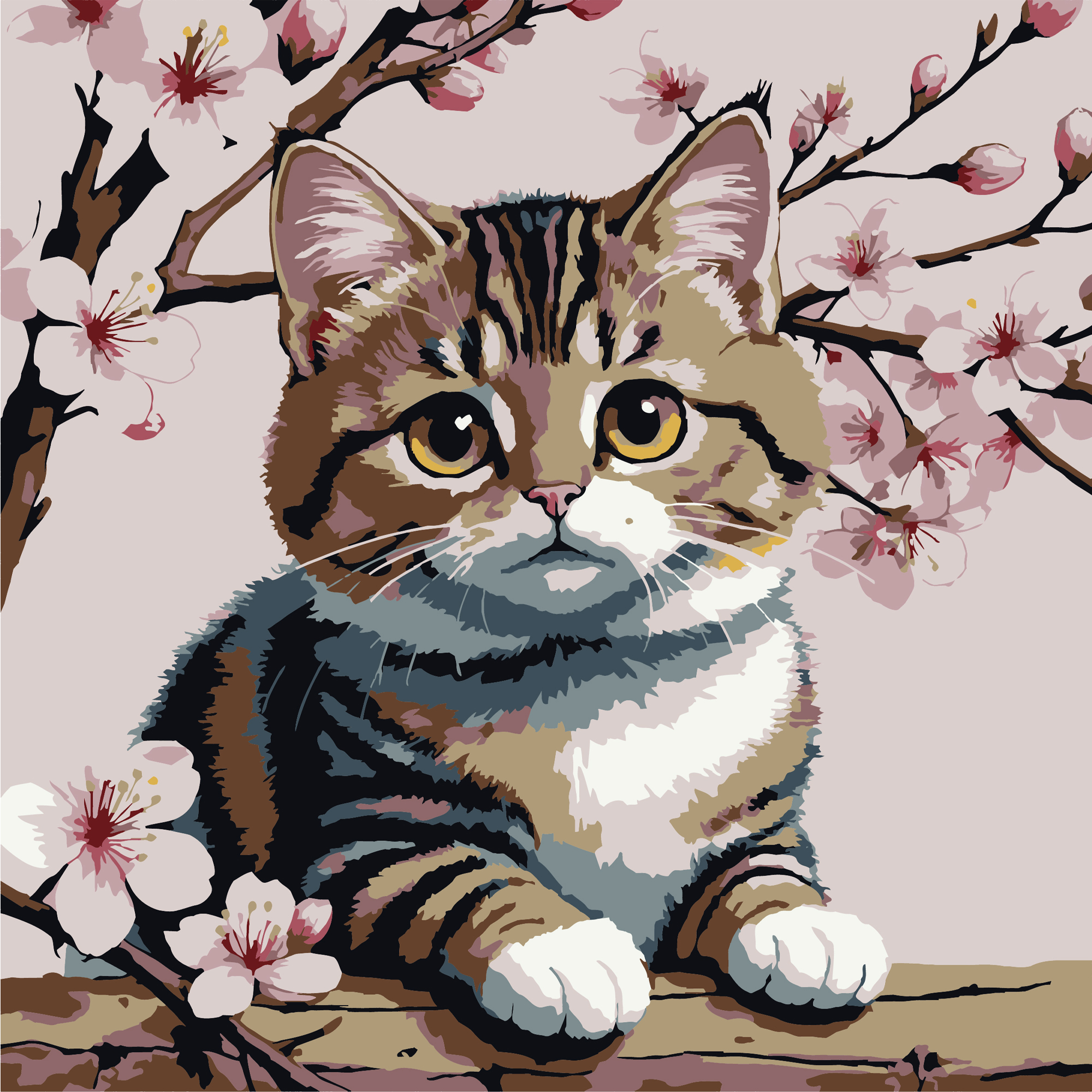 Malen nach Zahlen Strategie Katze unter einer Blüte 