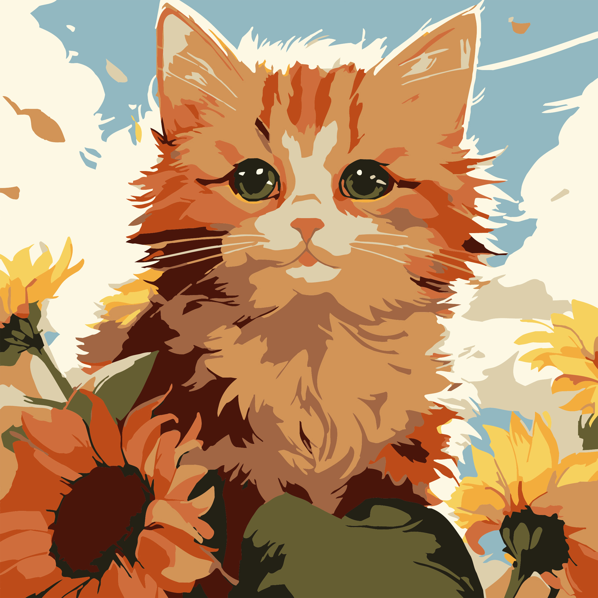 Рыжий кот с подсолнухами 