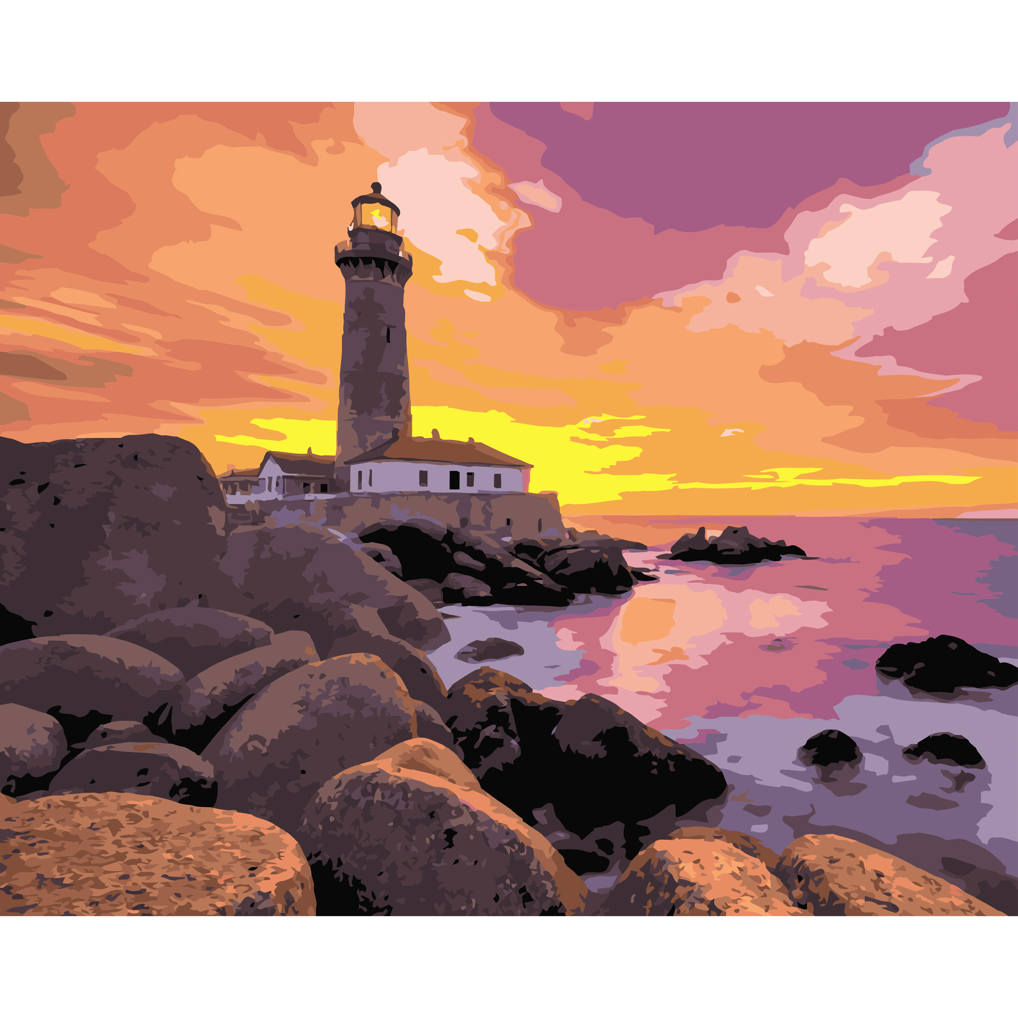 Malen nach Zahlen Strategie Leuchtturm bei Sonnenuntergang 