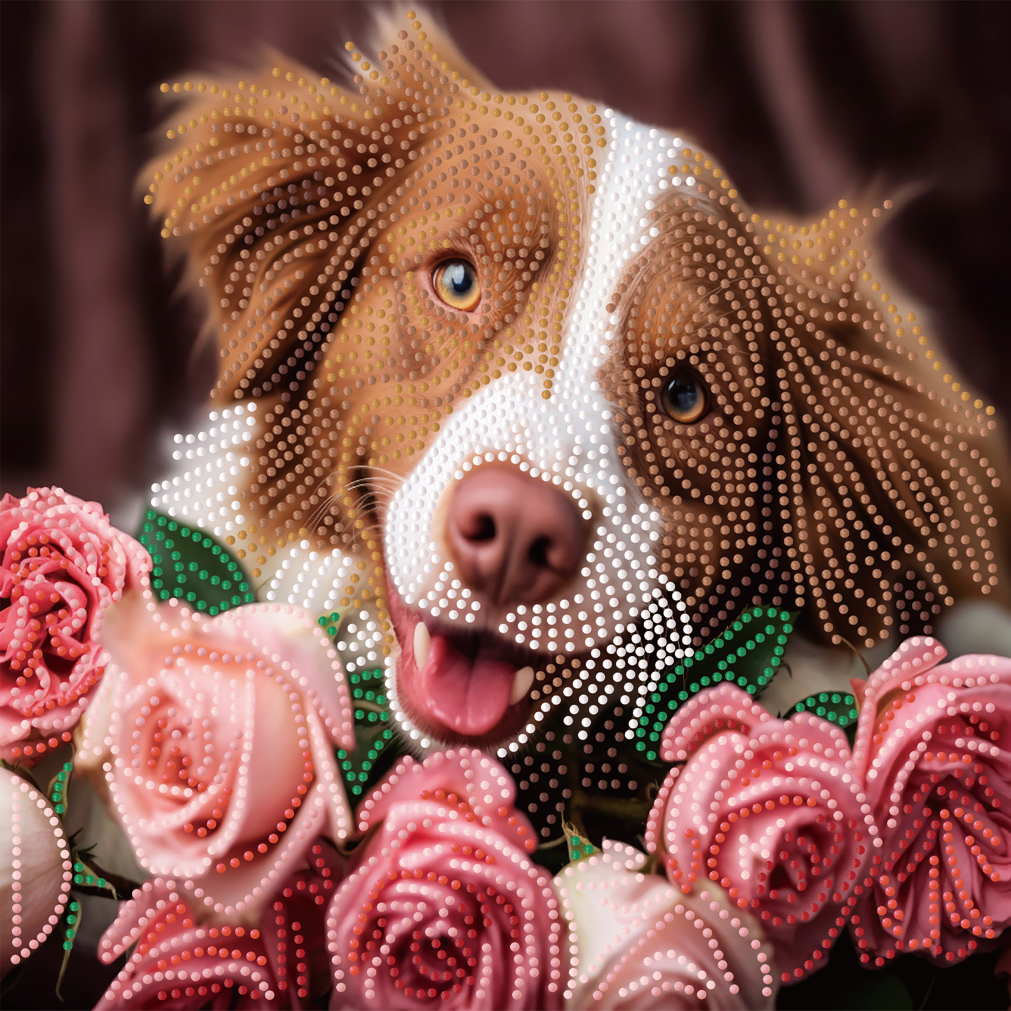 Diamond Painting Strateg Hund mit Rosen 