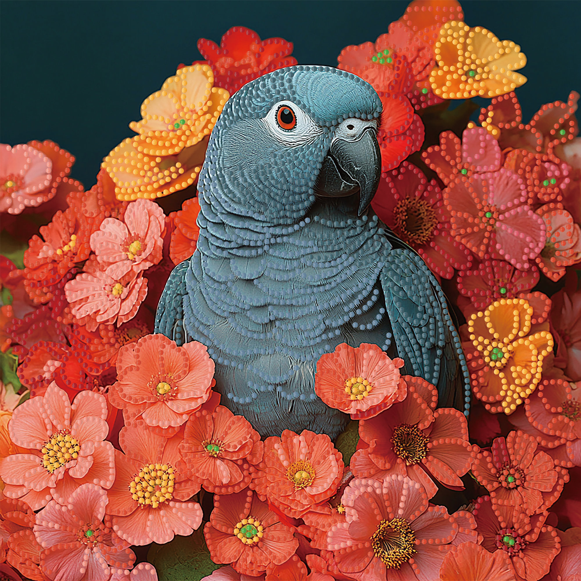 Алмазна картина Strateg Папуга серед квітів 
