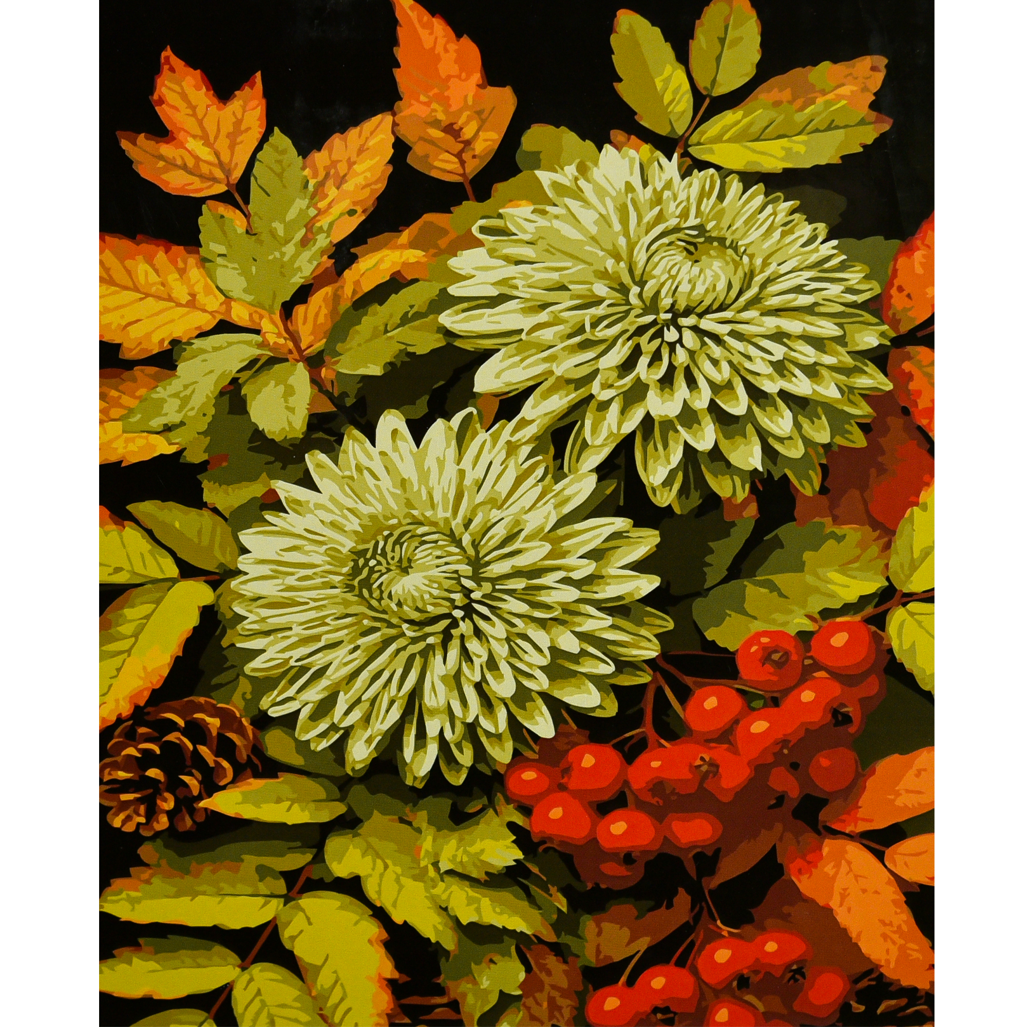 Malen nach Zahlen Strategie Herbststrauß auf schwarzem Hintergrund 