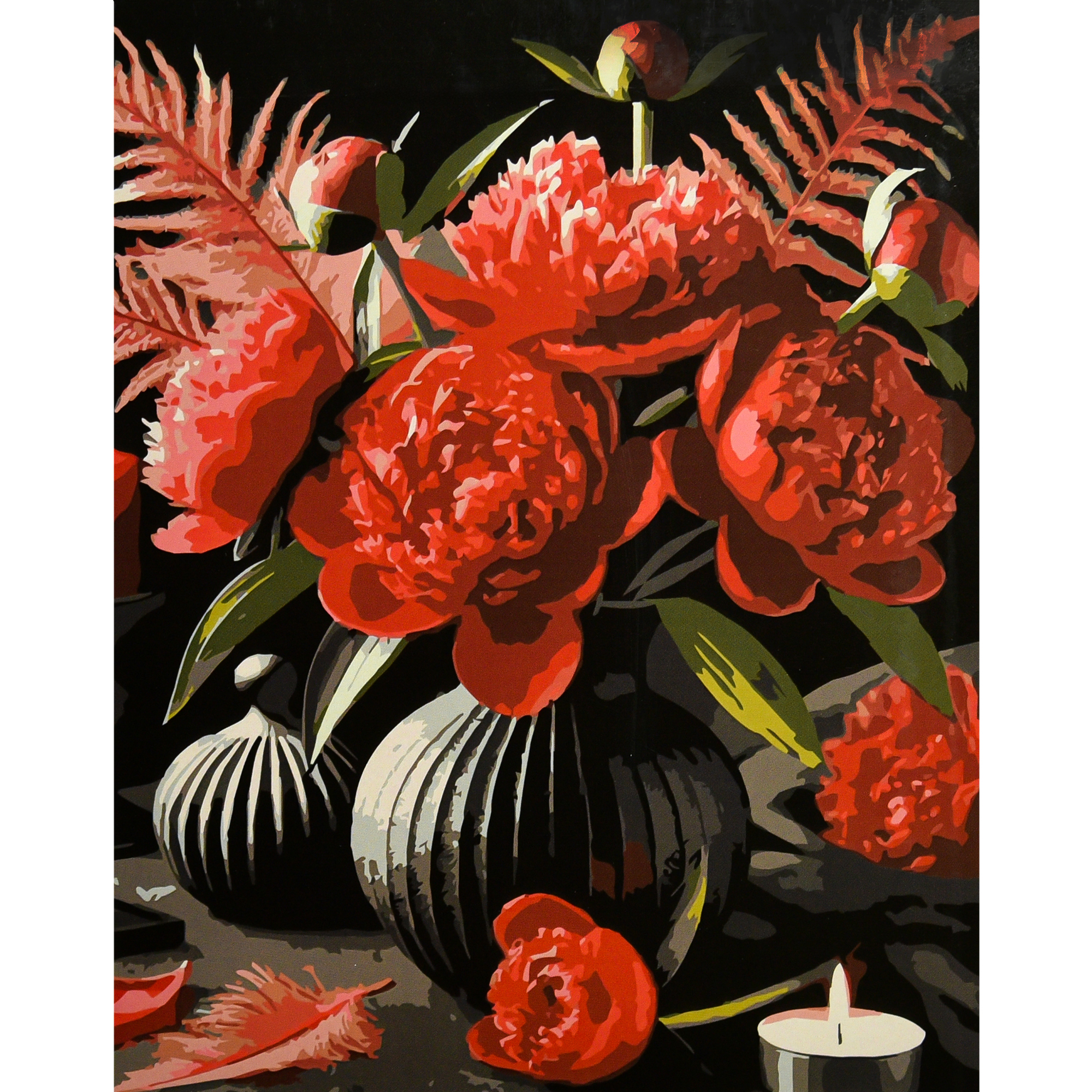 Malen nach Zahlen Strategie Üppiger Blumenstrauß auf schwarzem Hintergrund 