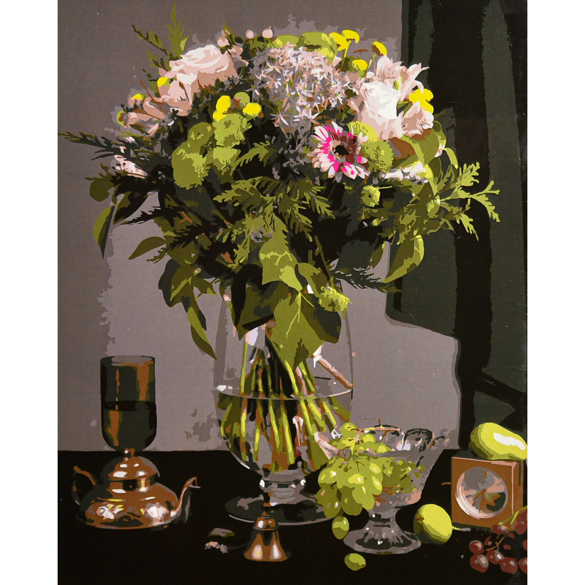 Malen nach Zahlen Strategie Blumenarrangement auf schwarzem Hintergrund 