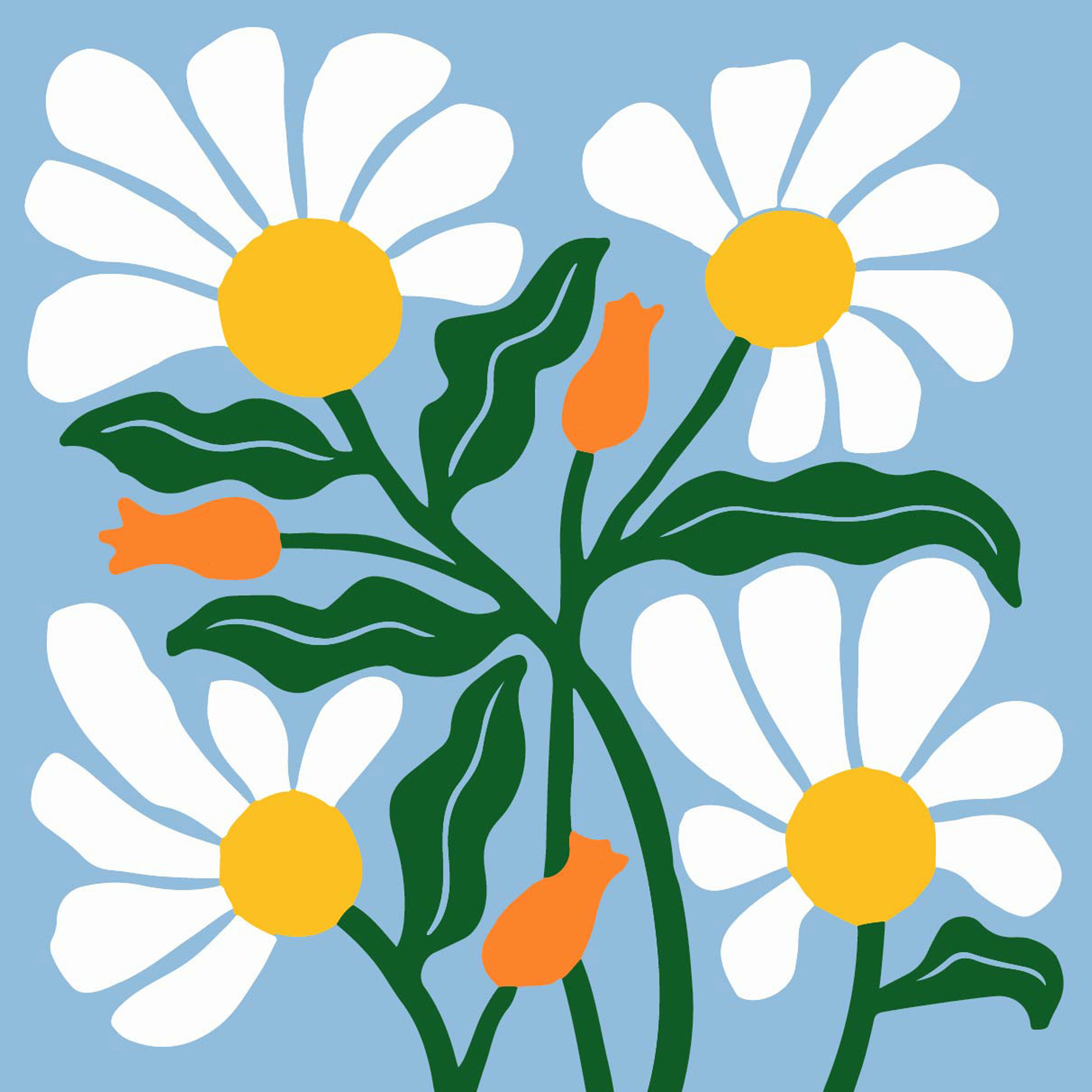 Teppichstickerei-Set Gänseblümchen auf blauem Hintergrund 25x25 (CCX2525-17)