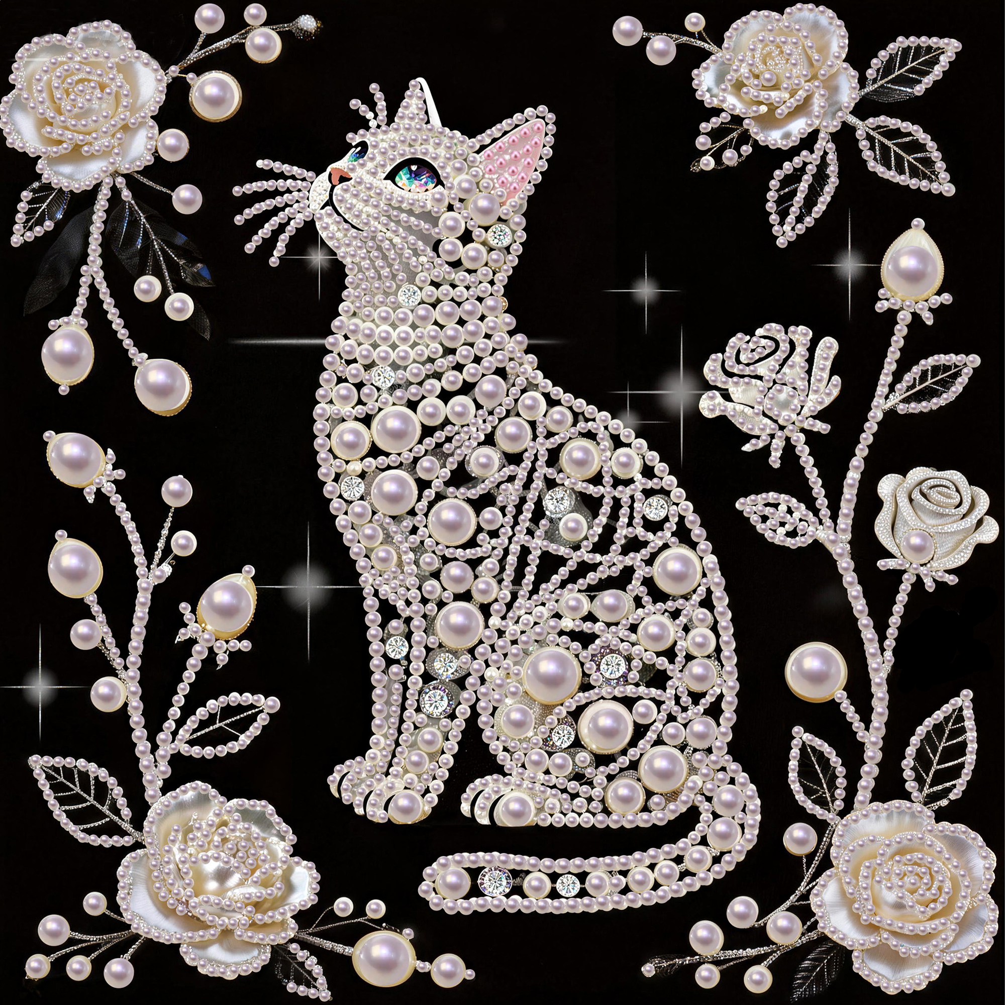 Malerei mit Perlen ie Blauäugige Katze 20x20 (ZZH2020-5)