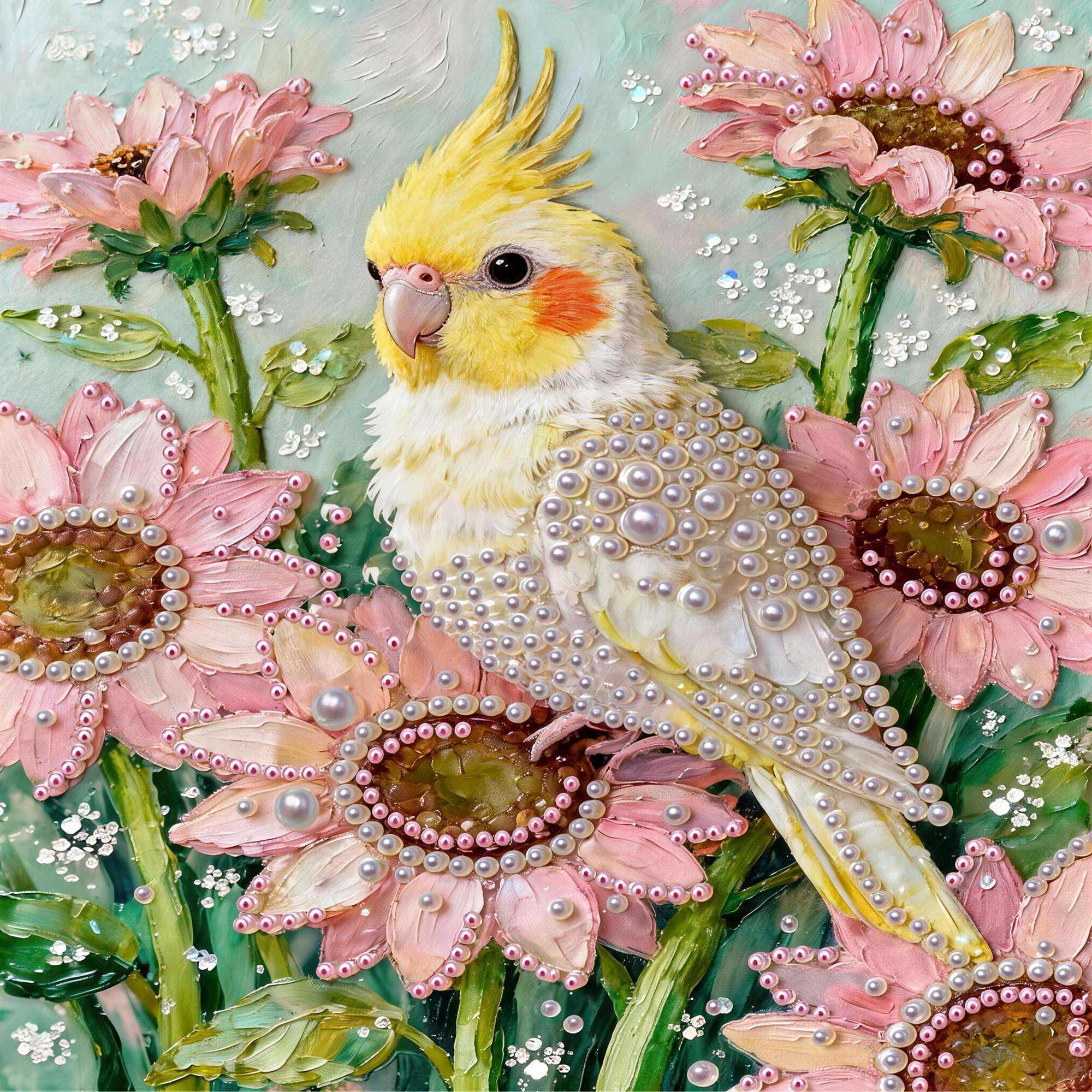 Malerei mit Perlen Papagei in Blumen 20x20 (ZZH2020-7)